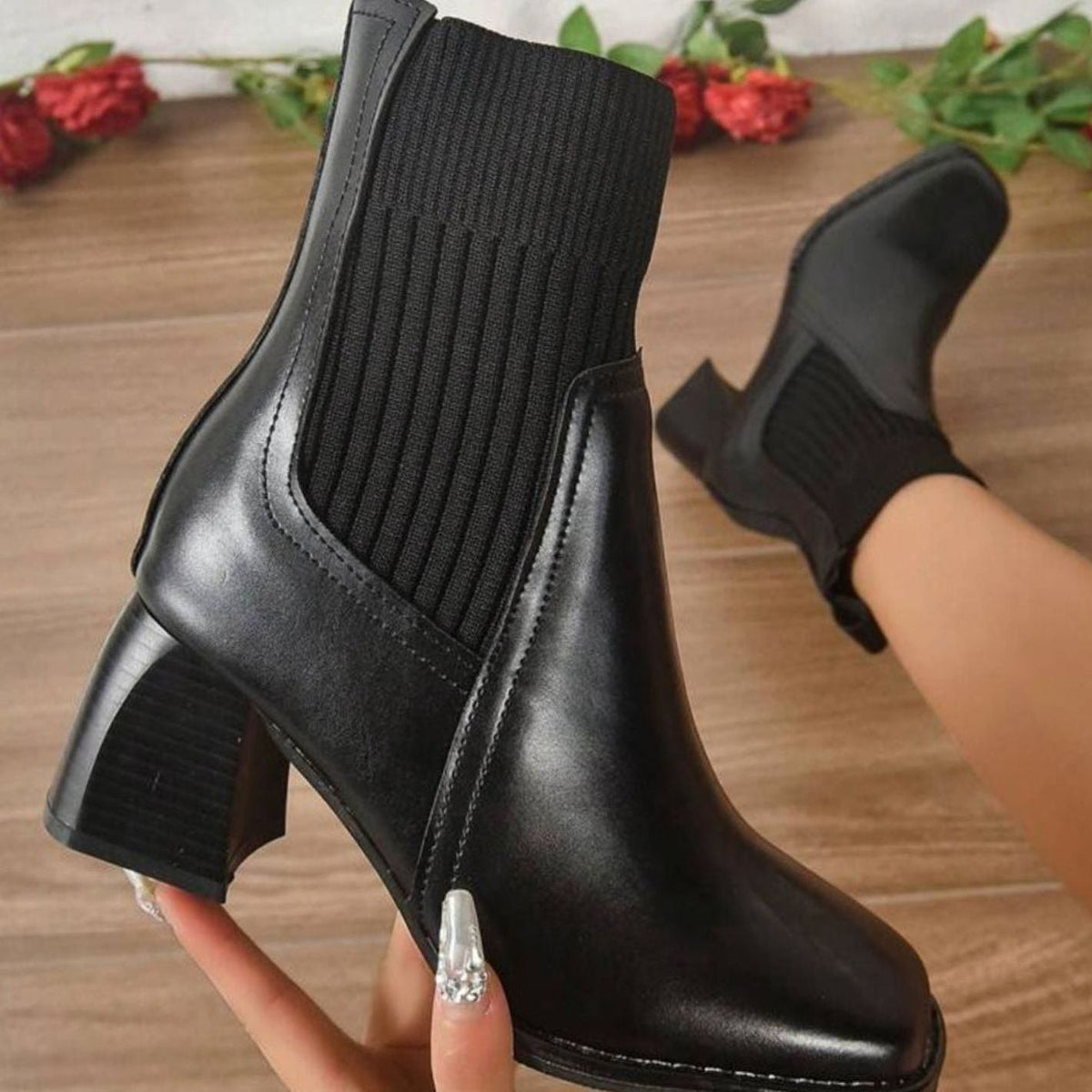 Women's Knit Panel Leather Boots