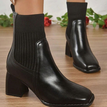 Women's Knit Panel Leather Boots
