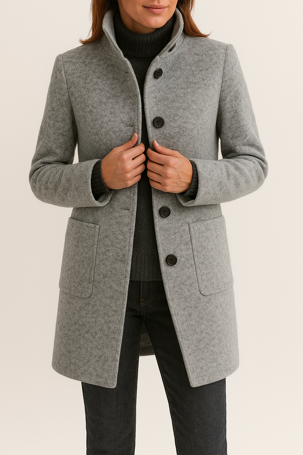 Women's Tailored High Neck Wool Coat