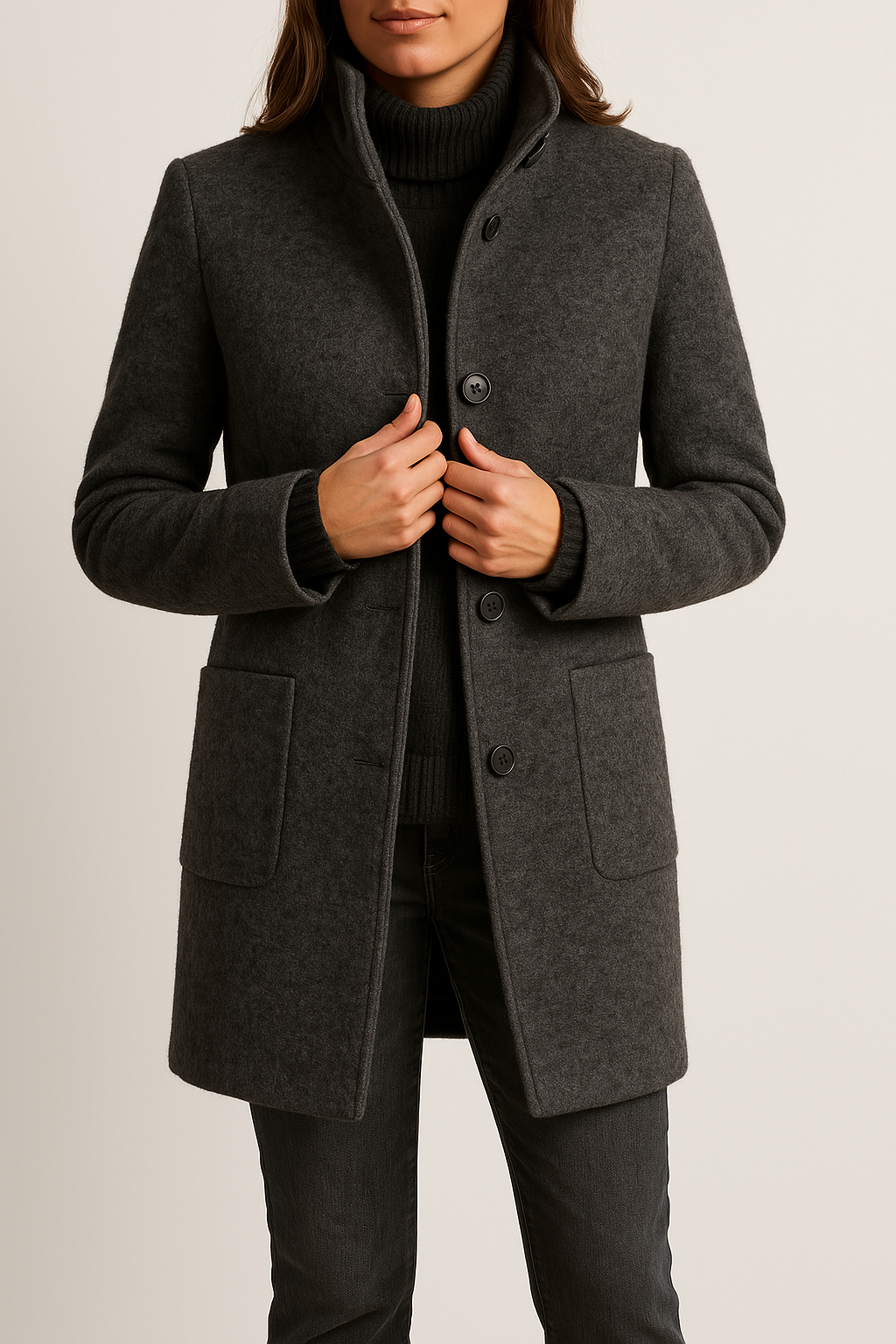Women's Tailored High Neck Wool Coat
