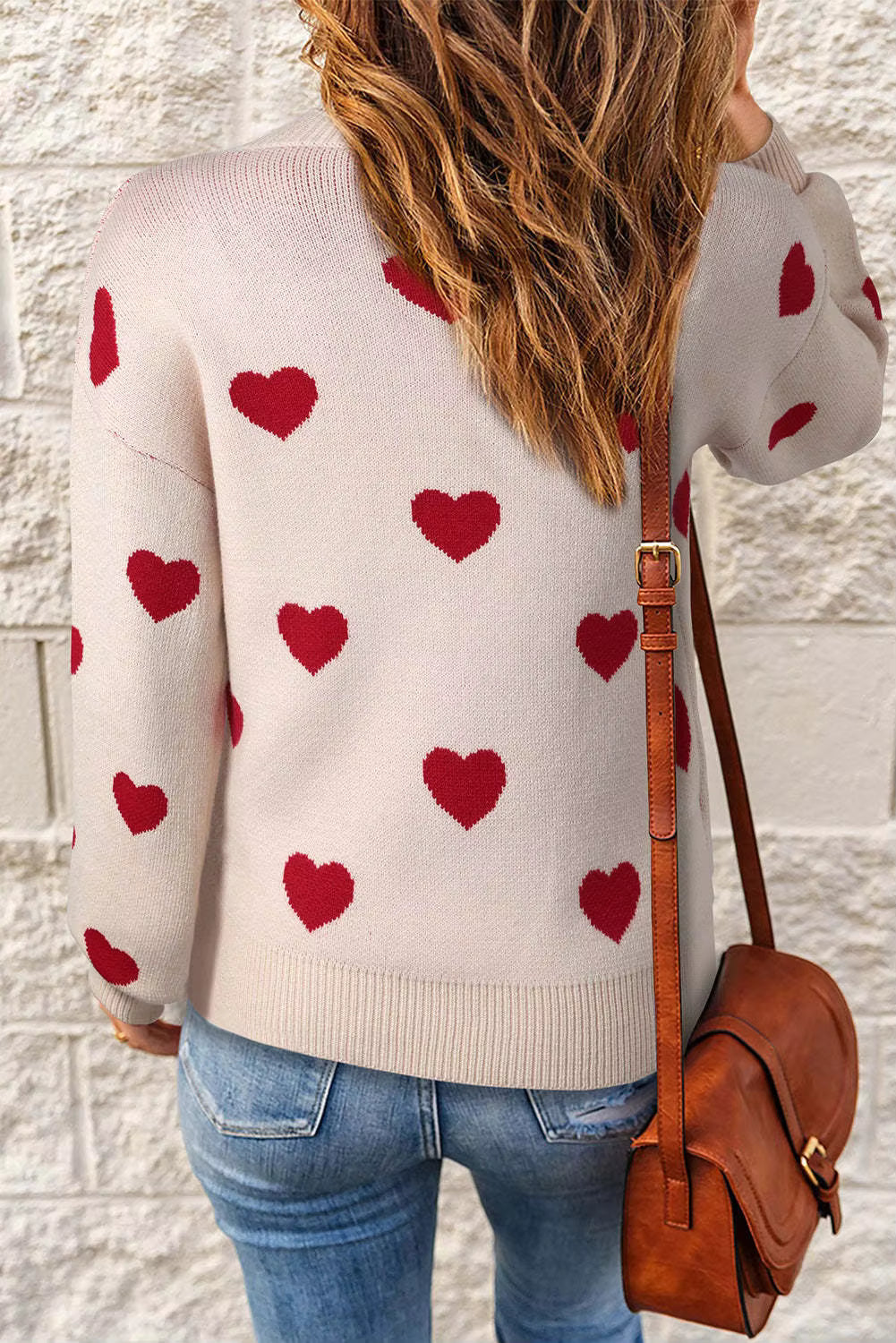 Women's Heart Print Knit Sweater