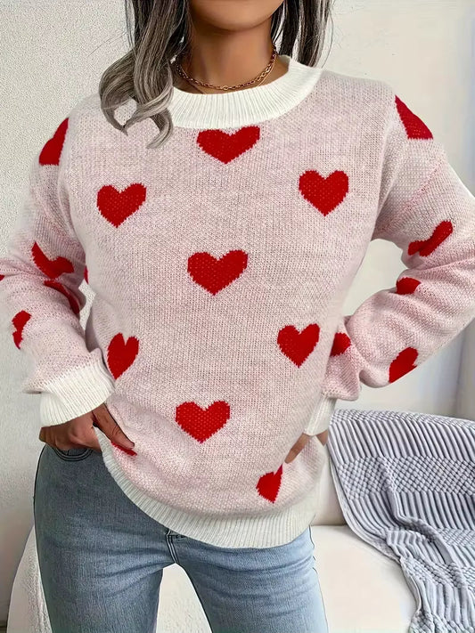 Women's Heart Print Knit Sweater