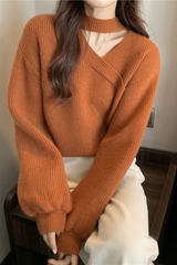 Women's Choker Wrap V-Neck Sweater