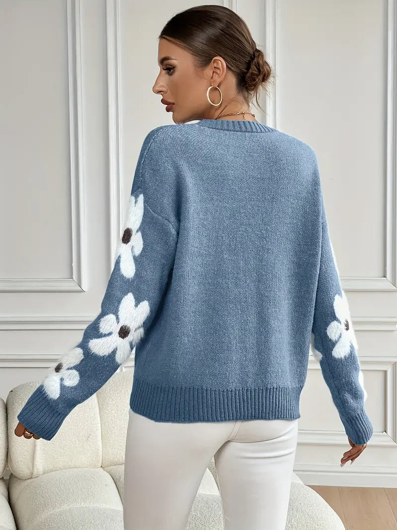 Women's Floral Sleeve Knit Sweater