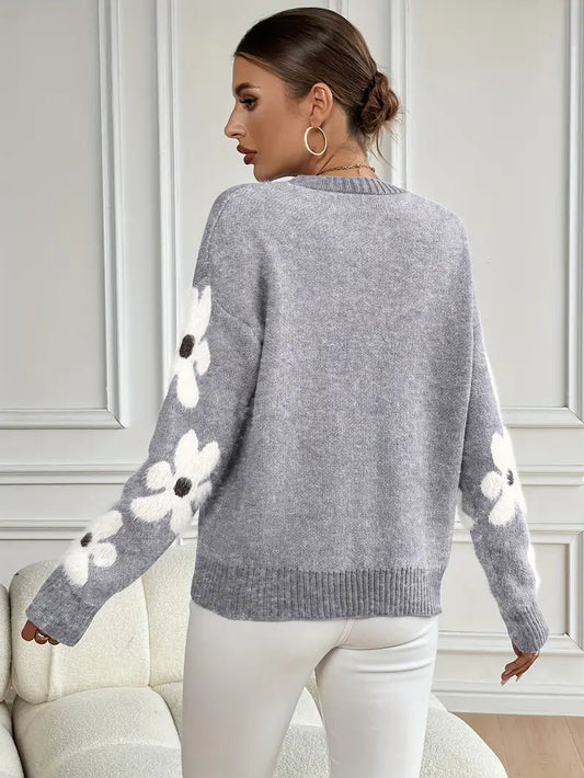 Women's Floral Sleeve Knit Sweater
