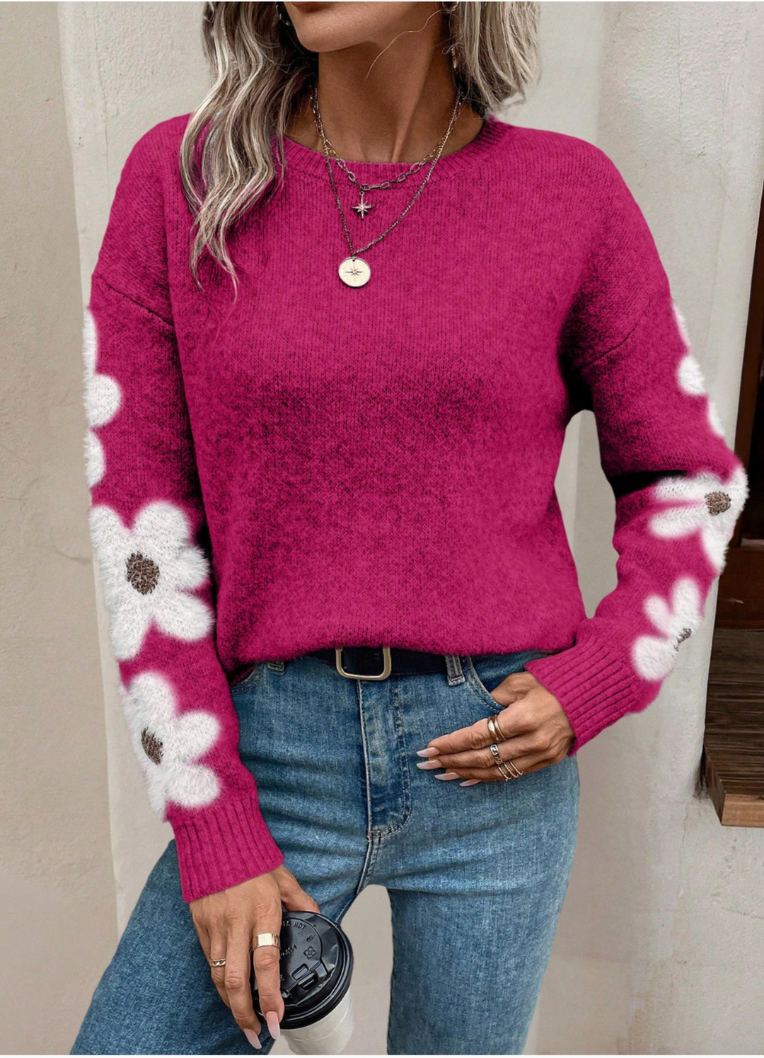 Women's Floral Sleeve Knit Sweater