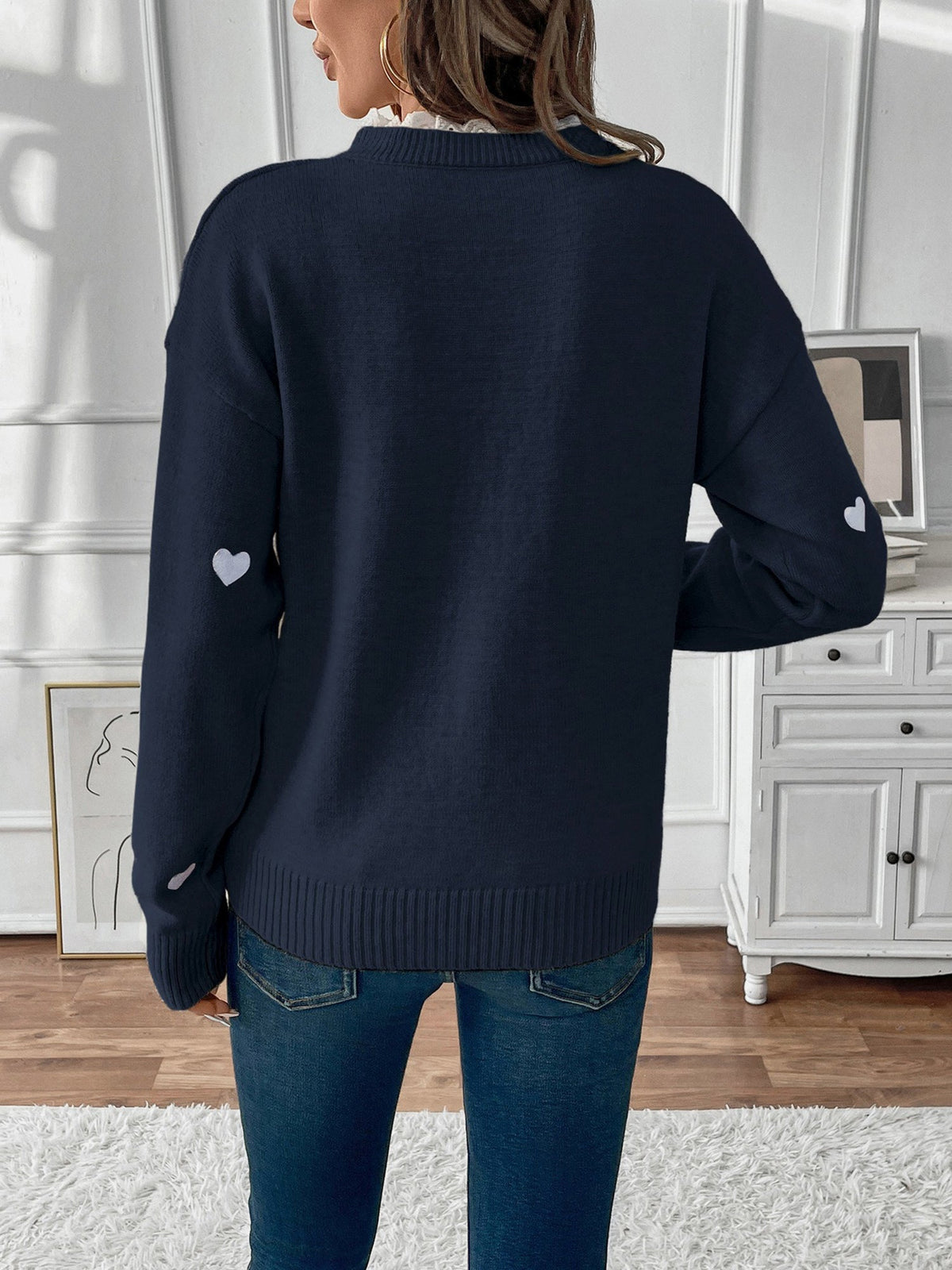 Women's Heart Print V-Neck Sweater