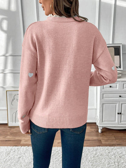 Women's Heart Print V-Neck Sweater