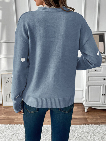 Women's Heart Print V-Neck Sweater