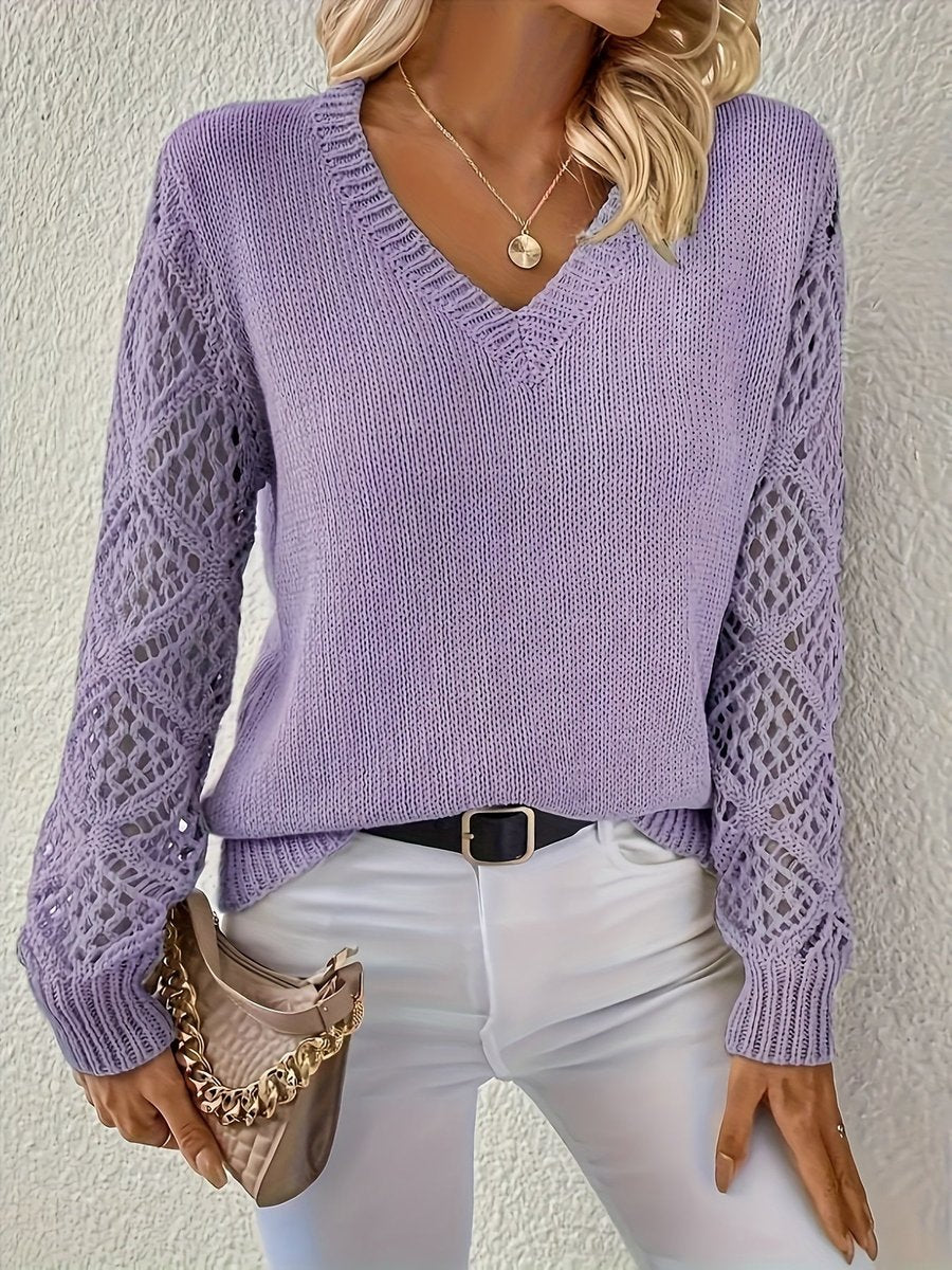 Women's Open Knit V-Neck Sweater