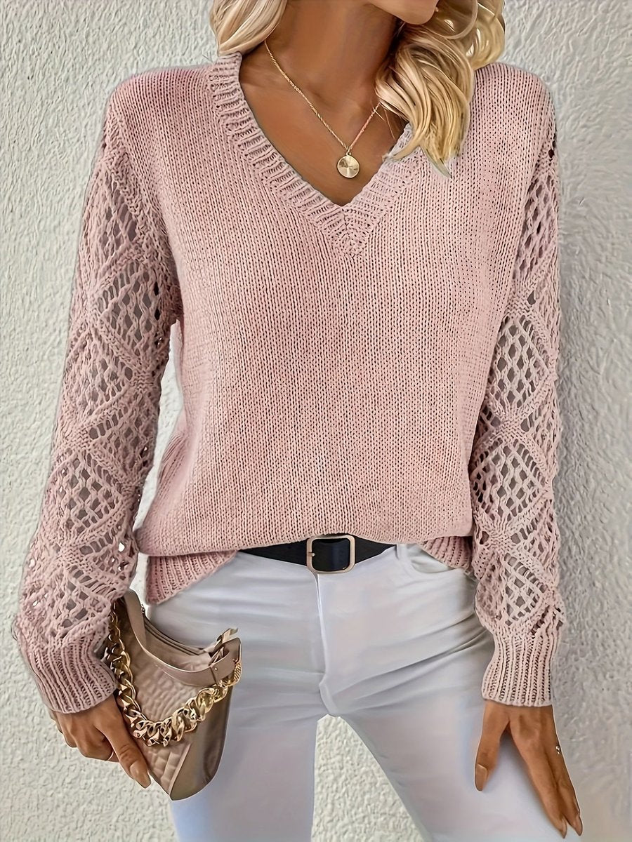 Women's Open Knit V-Neck Sweater