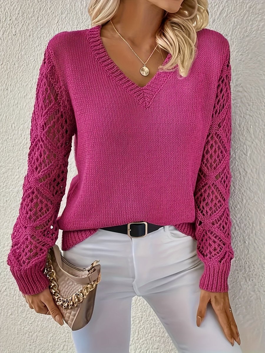 Women's Open Knit V-Neck Sweater