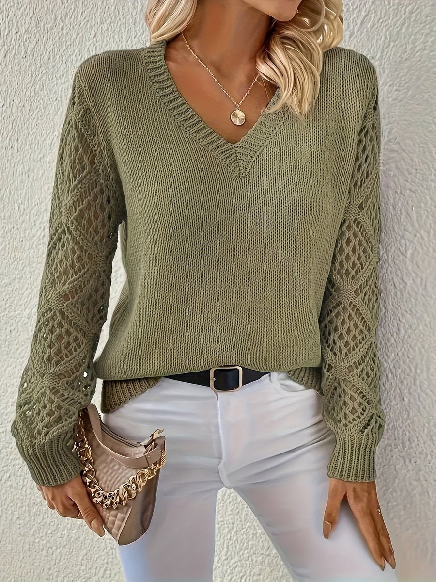 Women's Open Knit V-Neck Sweater