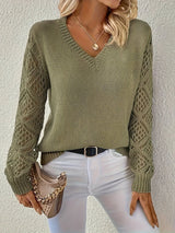 Women's Open Knit V-Neck Sweater