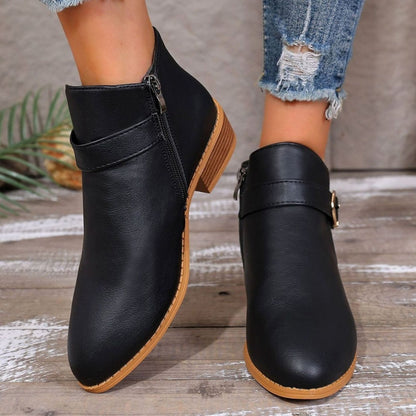 Women's Buckle Leather Ankle Boots