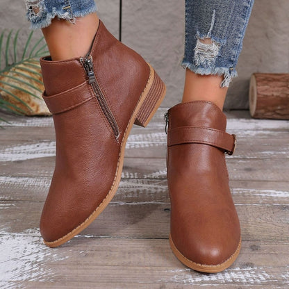 Women's Buckle Leather Ankle Boots
