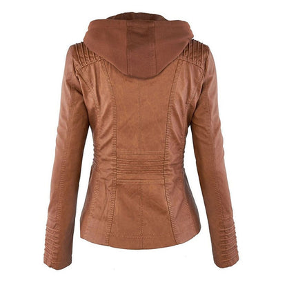 Women's Hooded Leather Biker Jacket