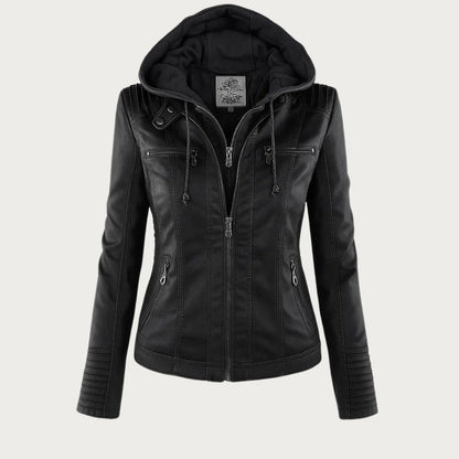 Women's Hooded Leather Biker Jacket