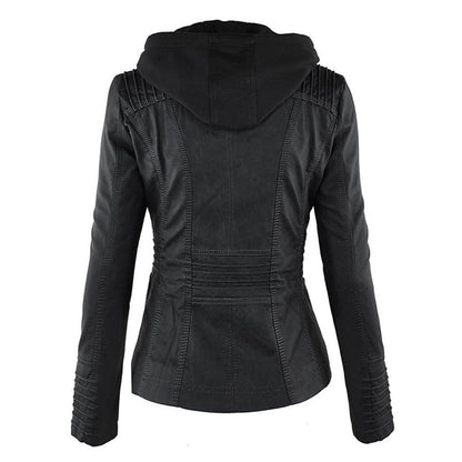 Women's Hooded Leather Biker Jacket