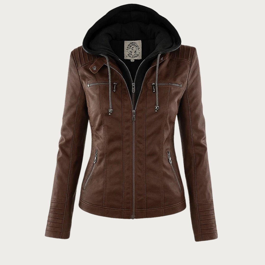 Women's Hooded Leather Biker Jacket