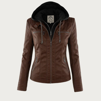 Women's Hooded Leather Biker Jacket