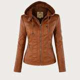 Women's Hooded Leather Biker Jacket
