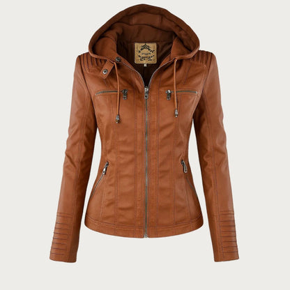 Women's Hooded Leather Biker Jacket