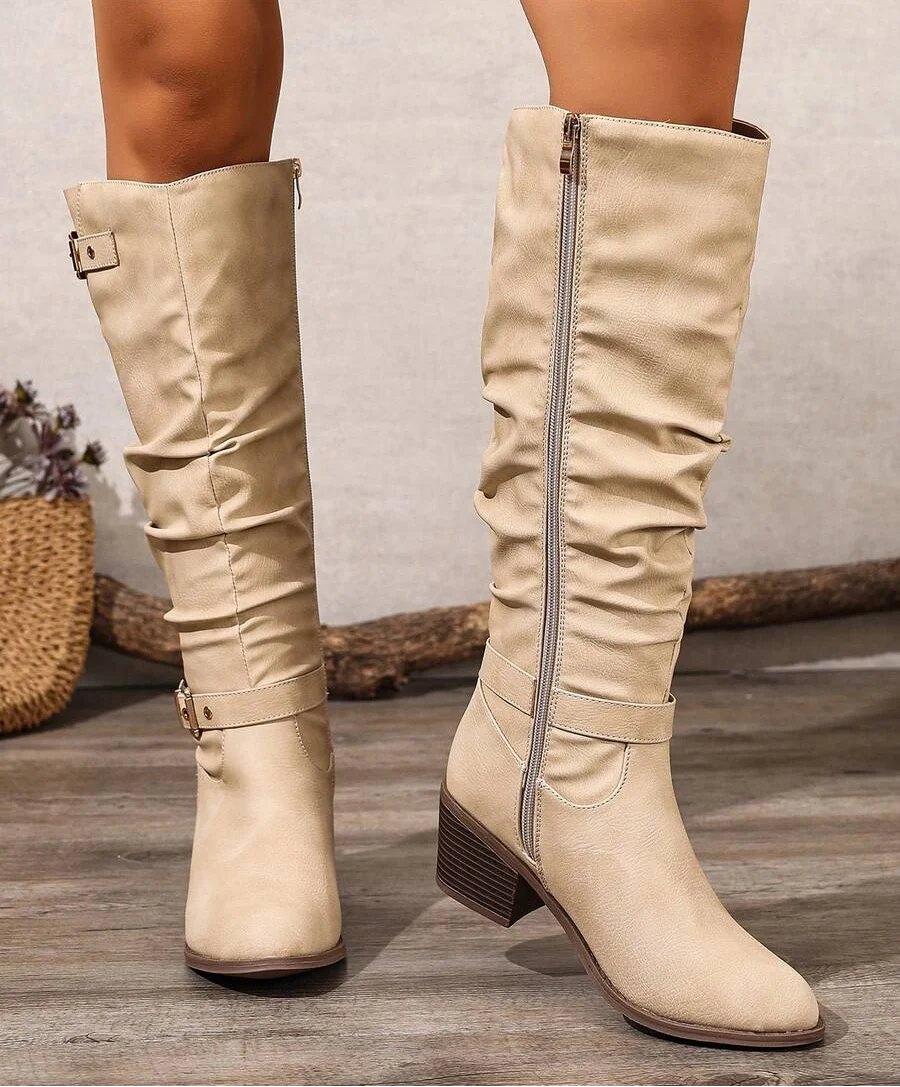 Women's Buckle Knee High Boots