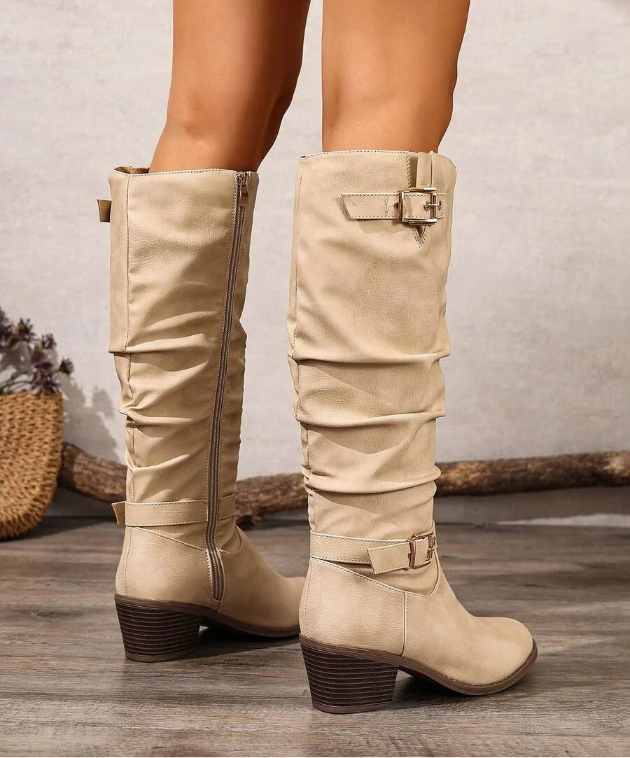 Women's Buckle Knee High Boots