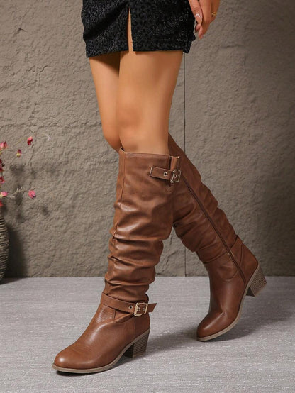 Women's Buckle Knee High Boots