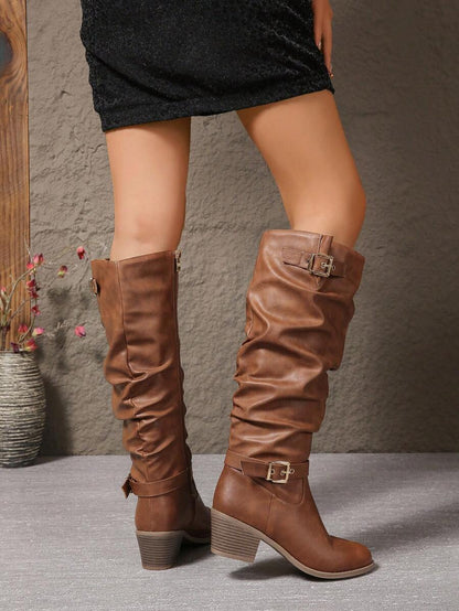 Women's Buckle Knee High Boots