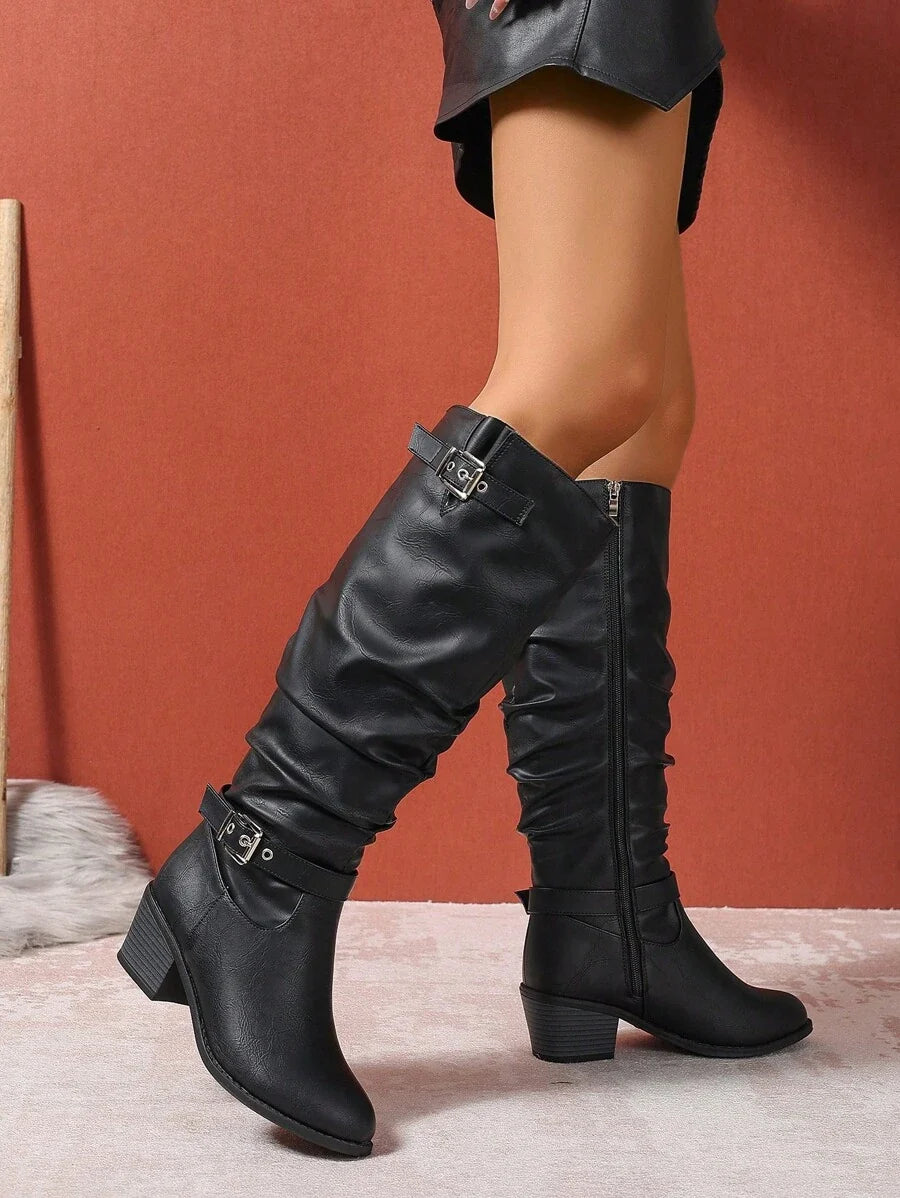 Women's Buckle Knee High Boots