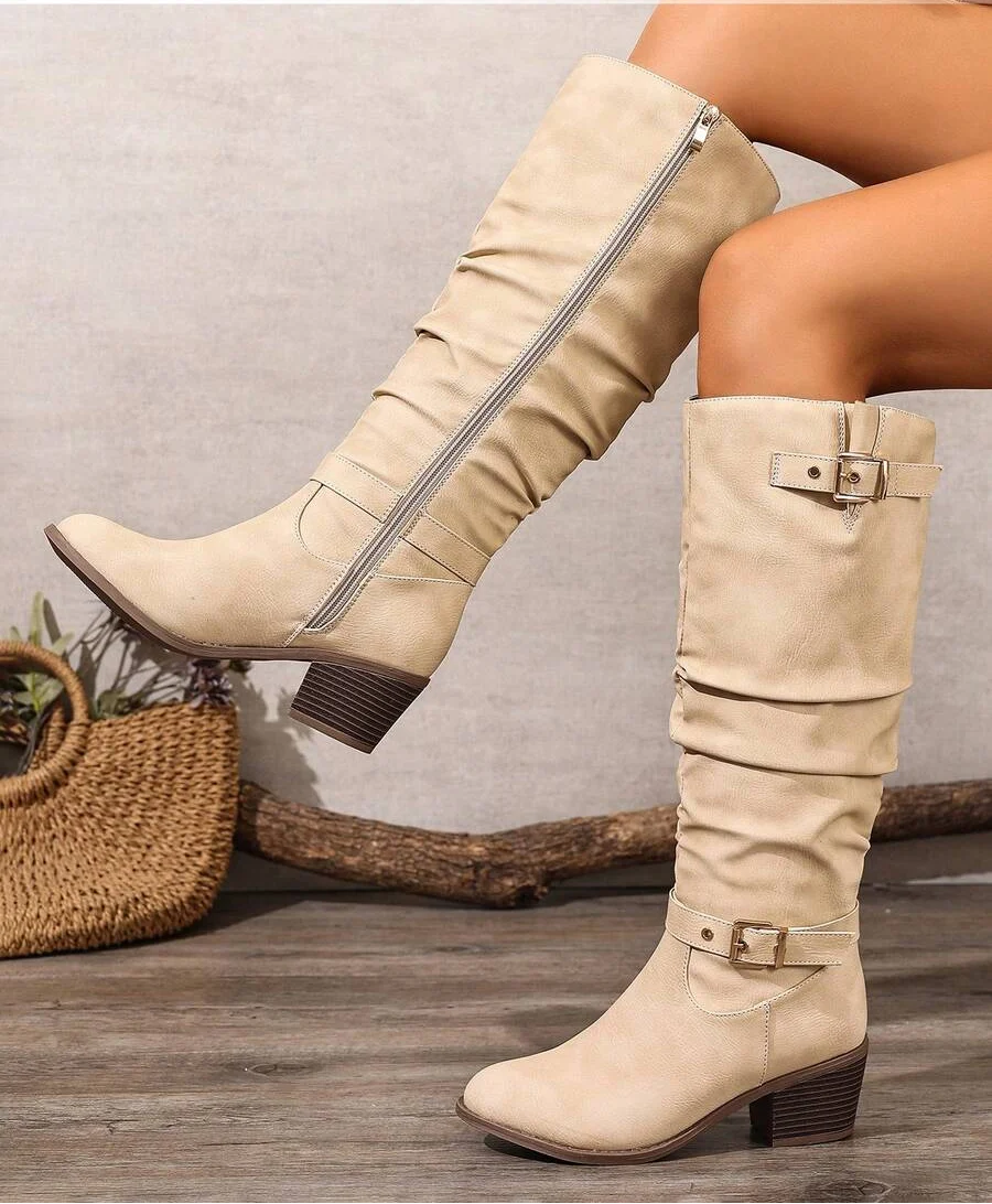 Women's Buckle Knee High Boots