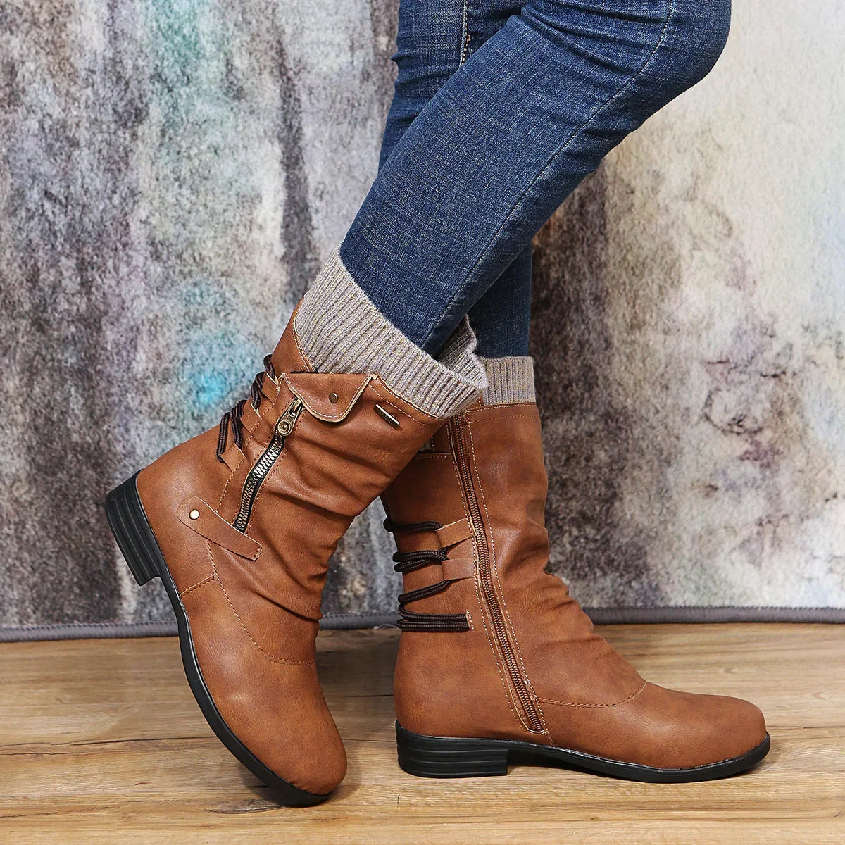 Women's Lace Zip Leather Boots