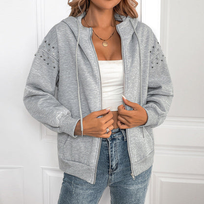 Women's Studded Zip Up Hoodie