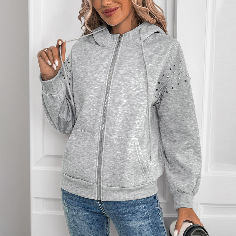 Women's Studded Zip Up Hoodie