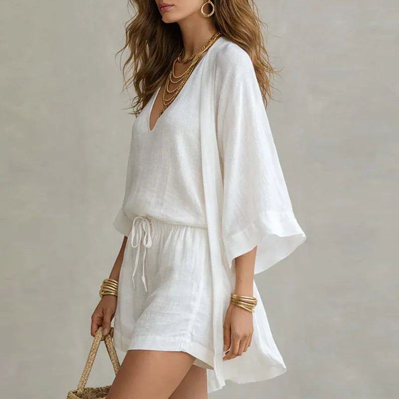 Women's Linen Kimono Shorts Set