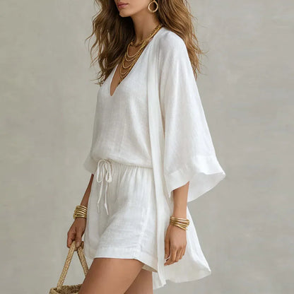 Women's Linen Kimono Shorts Set