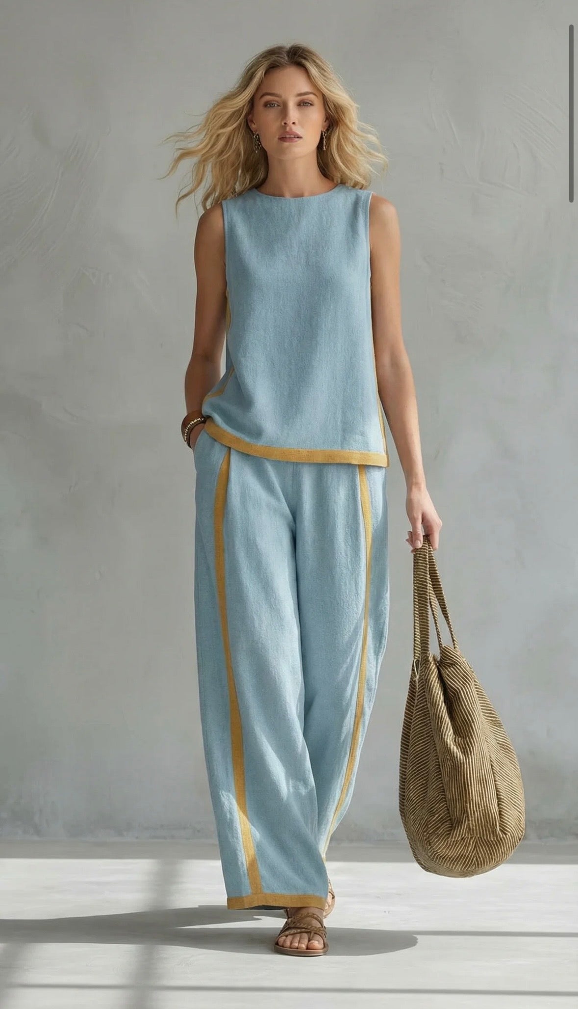Women's Linen Sleeveless Trouser Set