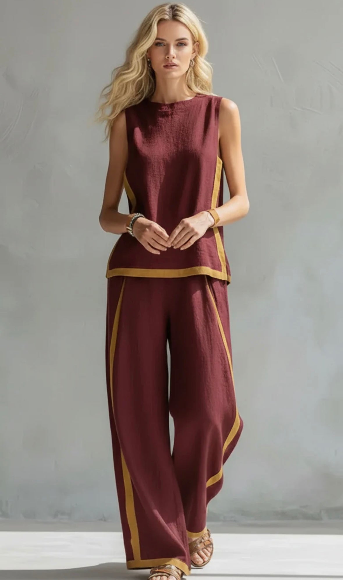 Women's Linen Sleeveless Trouser Set