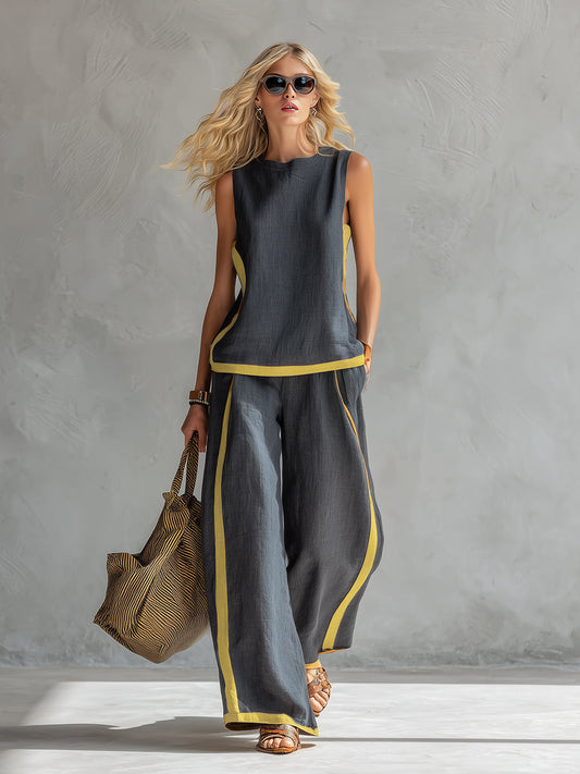 Women's Linen Sleeveless Trouser Set