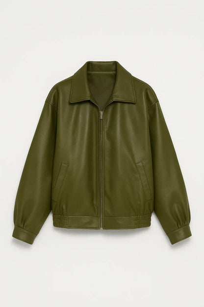 Women's Oversized Faux Leather Bomber Jacket