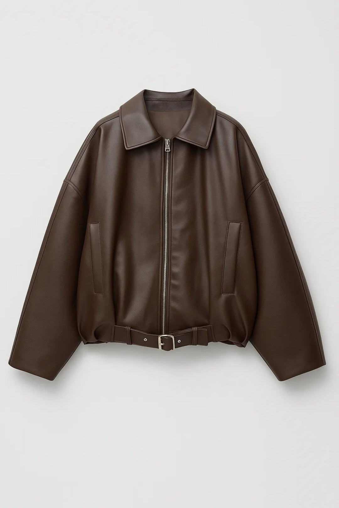 Women's Oversized Leather Belted Jacket