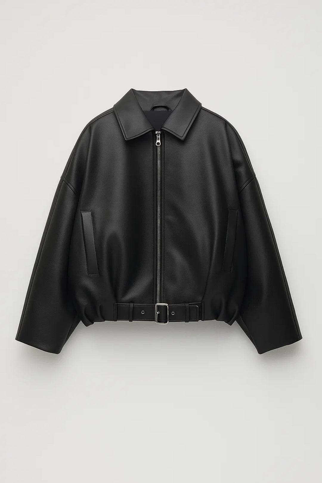 Women's Oversized Leather Belted Jacket