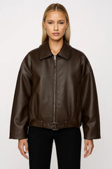 Women's Oversized Leather Belted Jacket