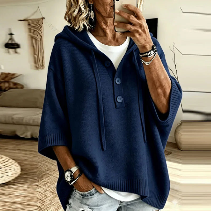 Women's Oversized Button Knit Hoodie