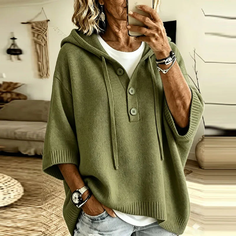 Women's Oversized Button Knit Hoodie