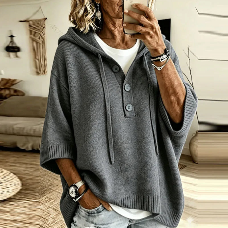 Women's Oversized Button Knit Hoodie