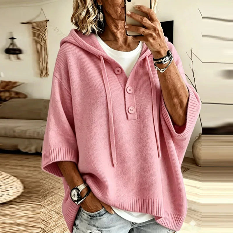 Women's Oversized Button Knit Hoodie