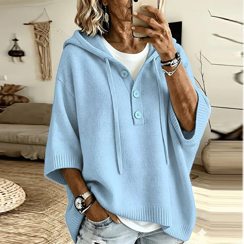 Women's Oversized Button Knit Hoodie